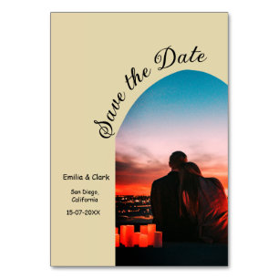 Beige boho Save the Date QR Modernes Foto Tischnummer