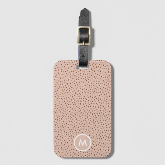 Beige & Boho Terracotta Brown Dots Monogramm Gepäckanhänger (Vorderseite Vertikal)