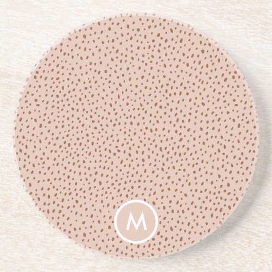Beige & Boho Terracotta Brown Dots Monogramm Getränkeuntersetzer (Vorne)