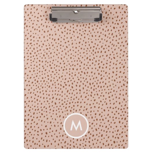 Beige & Boho Terracotta Brown Dots Monogramm Klemmbrett (Vorderseite)