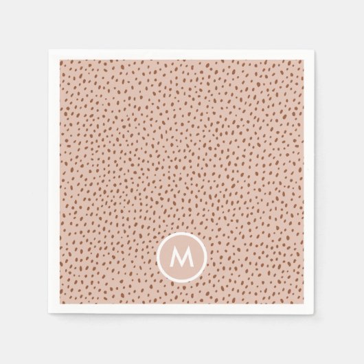 Beige & Boho Terracotta Brown Dots Monogramm Serviette (Vorderseite)