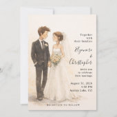 Beige Boho Whimsical Watercolor Wedding Einladung (Vorderseite)