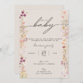 Beige Boho Wildblume Floral Hello Baby Dusche Einladung (Vorne/Hinten)