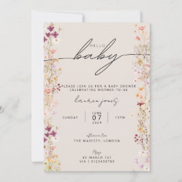 Beige Boho Wildblume Floral Hello Baby Dusche Einladung