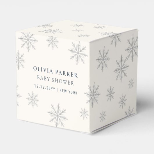 Beige Boho Winter Snowflake Babydusche Geschenkschachtel (Rückseite)