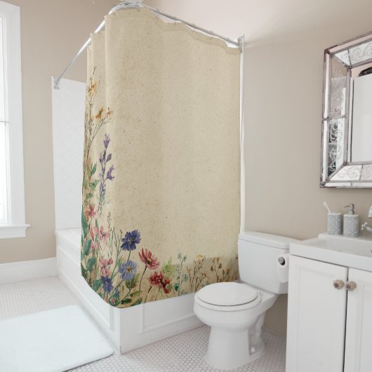 Beige Border Rustic Boho Wildblume Dusche Curtai Duschvorhang (Beispiel)