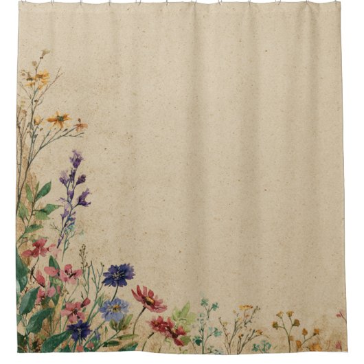 Beige Border Rustic Boho Wildblume Dusche Curtai Duschvorhang (Vorderseite)
