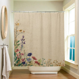 Beige Border Rustic Boho Wildblume Dusche Curtai Duschvorhang