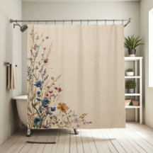 Beige Border Rustic Boho Wildblume Dusche Curtai