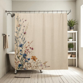 Beige Border Rustic Boho Wildblume Dusche Curtai Duschvorhang