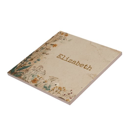 Beige Border Rustic Boho Wildblume Fliese (Seite)