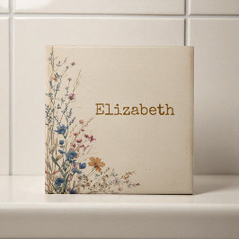 Beige Border Rustic Boho Wildblume Fliese