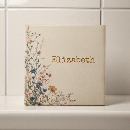 Beige Border Rustic Boho Wildblume Fliese