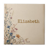 Beige Border Rustic Boho Wildblume Fliese (Vorderseite)