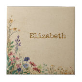 Beige Border Rustic Boho Wildblume Fliese (Vorderseite)