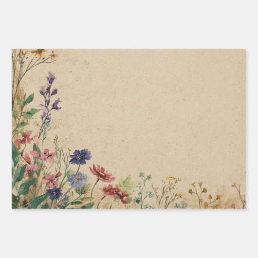 Beige Border Rustic Boho Wildblume Geschenkpapier Set (Vorderseite 3)