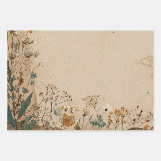 Beige Border Rustic Boho Wildblume Geschenkpapier Set (Vorderseite)