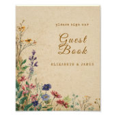 Beige Border Rustic Boho Wildblume GuestBook Sign Fotodruck (Vorne)
