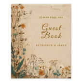 Beige Border Rustic Boho Wildblume GuestBook Sign Fotodruck (Vorne)