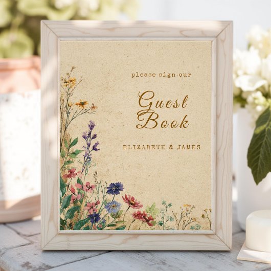 Beige Border Rustic Boho Wildblume GuestBook Sign Fotodruck