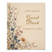 Beige Border Rustic Boho Wildblume GuestBook Sign Fotodruck (Vorne)