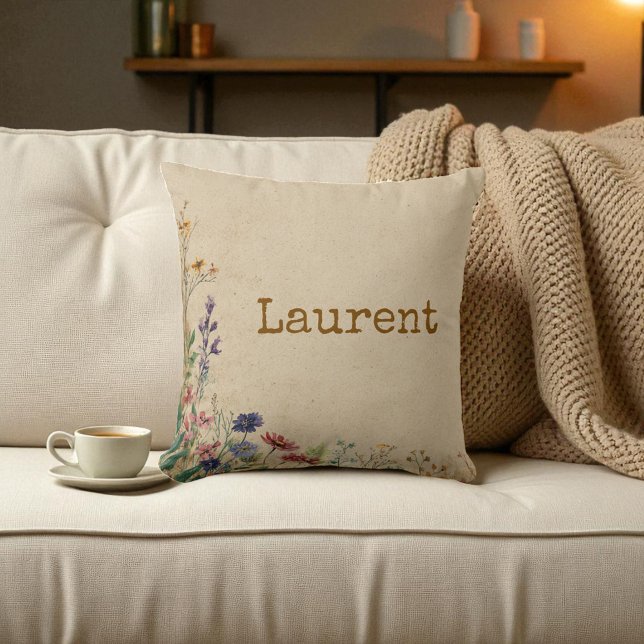 Beige Border Rustic Boho Wildblume Kissen (Beige Border Rustic Boho Wildflower Throw Pillow)