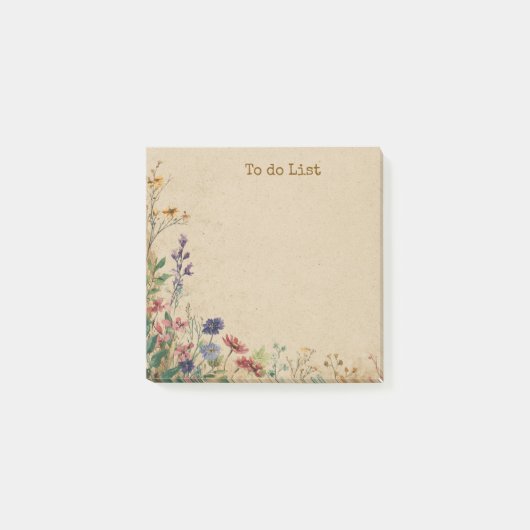 Beige Border Rustic Boho Wildblume Post-it Klebezettel (Vorderseite)