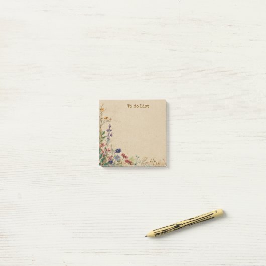 Beige Border Rustic Boho Wildblume Post-it Klebezettel (Auf Schreibtisch)