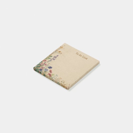 Beige Border Rustic Boho Wildblume Post-it Klebezettel (angewinkelt)