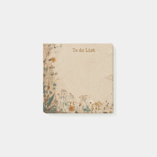 Beige Border Rustic Boho Wildblume Post-it Klebezettel