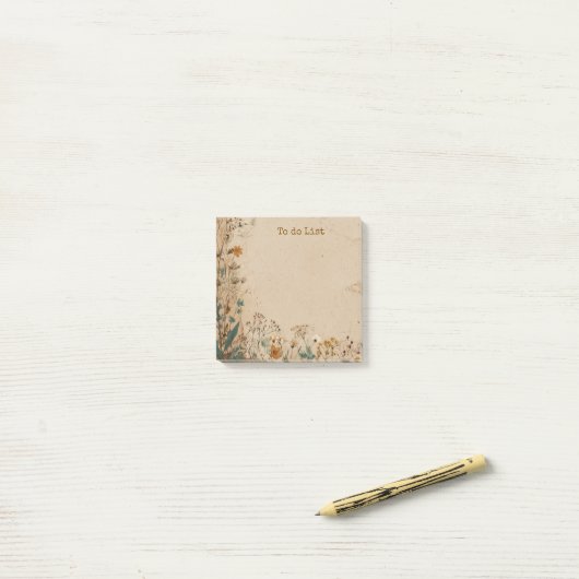 Beige Border Rustic Boho Wildblume Post-it Klebezettel (Auf Schreibtisch)