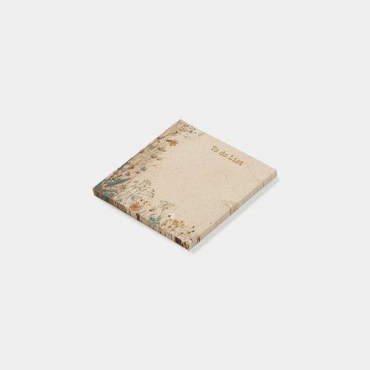 Beige Border Rustic Boho Wildblume Post-it Klebezettel (angewinkelt)