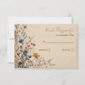 Beige Border Rustic Boho Wildblume QR Code RSVP Karte (Vorderseite)
