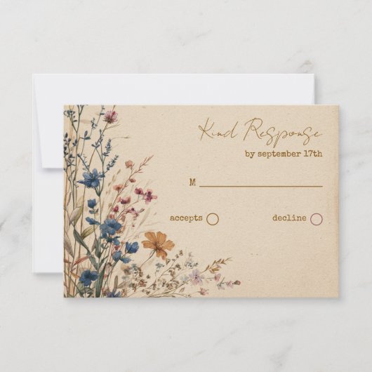 Beige Border Rustic Boho Wildblume QR Code RSVP Karte (Vorderseite)