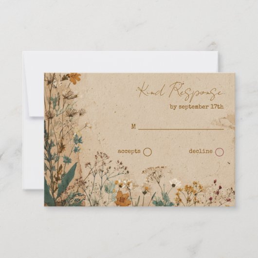 Beige Border Rustic Boho Wildblume QR Code RSVP Karte (Vorderseite)