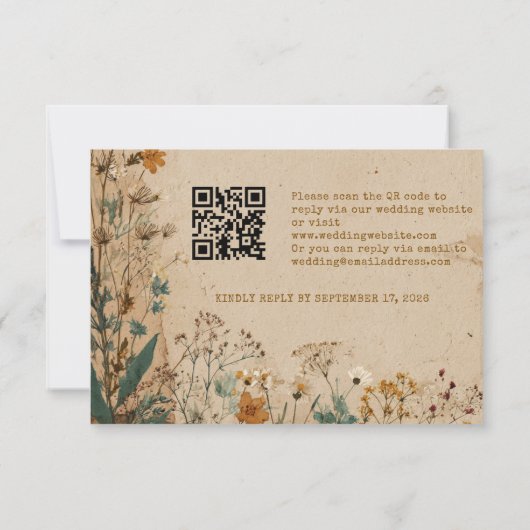 Beige Border Rustic Boho Wildblume QR Code RSVP Karte (Rückseite)