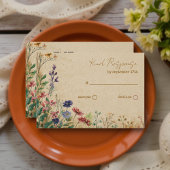 Beige Border Rustic Boho Wildblume QR Code RSVP Karte