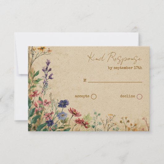 Beige Border Rustic Boho Wildblume QR Code RSVP Karte (Vorderseite)