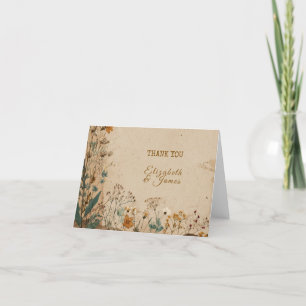 Beige Border Rustic Boho Wildblume Wedding Dankeskarte