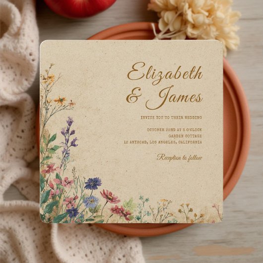 Beige Border Rustic Boho Wildblume Wedding Einladung