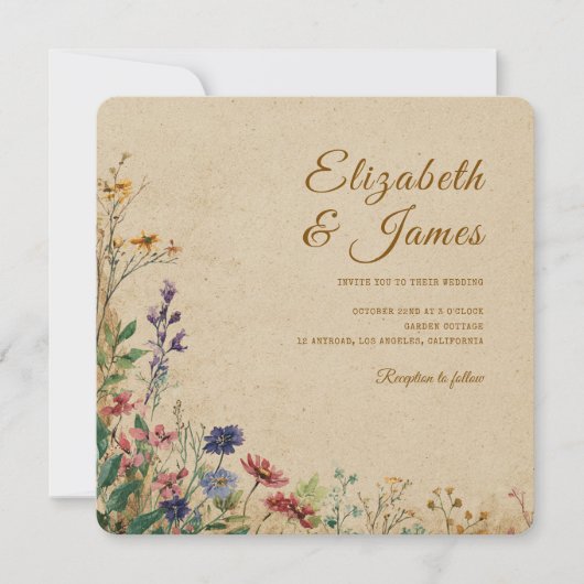 Beige Border Rustic Boho Wildblume Wedding Einladung (Vorderseite)