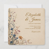 Beige Border Rustic Boho Wildblume Wedding Einladung (Vorderseite)