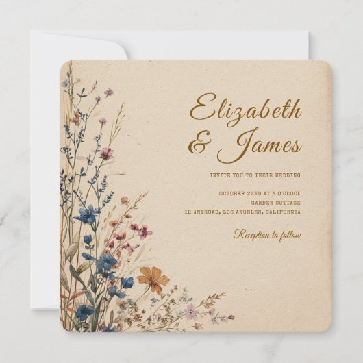 Beige Border Rustic Boho Wildblume Wedding Einladung (Vorderseite)