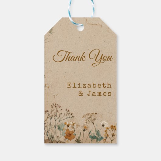 Beige Border Rustic Boho Wildblume Wedding Geschenkanhänger (Rückseite)