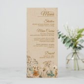 Beige Border Rustic Boho Wildblume Wedding Menükarte (Stehend Vorderseite)