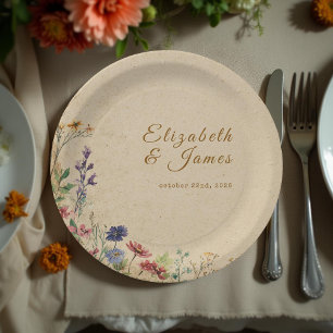 Beige Border Rustic Boho Wildblume Wedding Pappteller