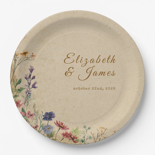 Beige Border Rustic Boho Wildblume Wedding Pappteller (Vorderseite)