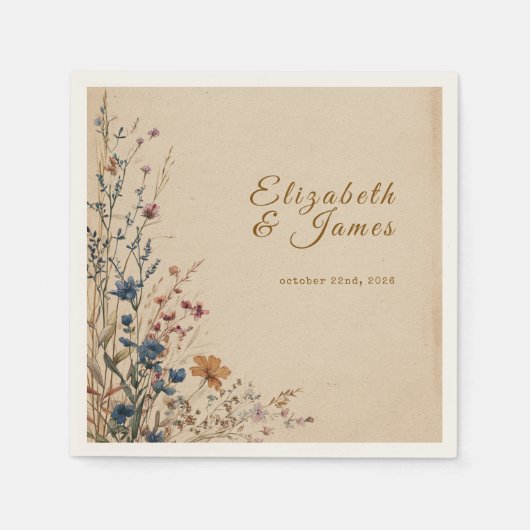 Beige Border Rustic Boho Wildblume Wedding Serviette (Vorderseite)