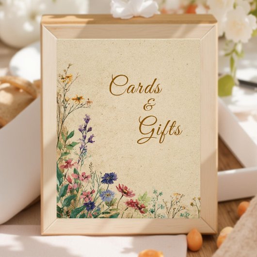 Beige Border Rustic Boho Wildblume Wedding Sign Fotodruck