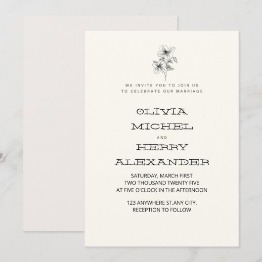 BEIGE BOTANIC CLASSY INVITATION EINLADUNG (Vorne/Hinten)